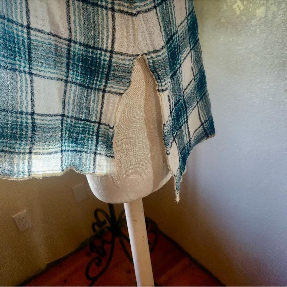Johnny Was Julienne guaze cotton Plaid Floral Embroidered Blouse metallic xs - Picture 2 of 7
